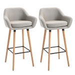 HOMCOM Taburete de Bar Design scandinav - Set de 2 taburete de Bar Mare Confort cu Suport pentru Picioare și cotiere - Lemn masiv In Bej