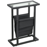 HOMCOM Masă auxiliară îngustă, cu suport pentru reviste și blat din sticlă temperată, 40 x 18 x 55,5 cm, negru