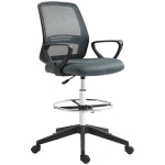 Vinsetto Scaun de birou ergonomic cu brațe și inel reglabil pentru picioare, plasă gri