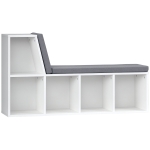 HOMCOM Biblioteca banc 2 in 1 cu 5 compartimente de depozitare si 2 perne 108 x 30 x 60 cm alb gri