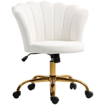 HOMCOM Scaun birou din catifea, scaun coafeză cu spătar în formă de petală, înălțime reglabilă, 69 x 64 x 80-90 cm, alb