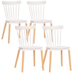 HOMCOM Set de 4 scaune de stil scandinav, spătar înalt, șezut din polipropilenă, picioare din fag 48 x 52,5 x 83 cm alb