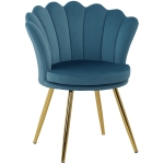 HOMCOM Fotoliu coquillage fotoliu de coafură fotoliu din catifea fotoliu de salon cu picioare din metal dorat bleu