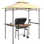 Outsunny Grillpavillon cu LED 240 x 150 x 258 cm rezistent la apă, ignifug, Pavilion de grădină cu acoperiș dublu