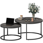 HOMCOM Set de 2 mese laterale pliabile design industrial, blat imitație ciment, picioare metalice negre
