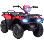 ATV electric pentru copii HOMCOM, max. 4 km/h, de la 3 ani, faruri LED, port de muzică, negru+roșu 88 x 45 x 50 cm