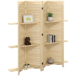 HOMCOM Paravant interior 4 panouri 160L x 170Î cm 3 rafturi pliabile separatoare de cameră uși pliante natural