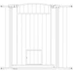 Pawhut Barreira de Segurança para Cães com Sistema de Duplo Bloqueio Montagem Por Pressão ou Furação Largura 76-104 cm Branco