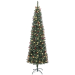 HOMCOM Árbol de Navidad Artificial Estrecho 230 cm con Luces LED 7 Modos de Iluminación 761 Ramas Piñas Bayas y Soporte Verde