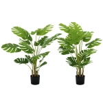 HOMCOM Lot de 2 plante artificiale Monstera deliciosa cu ghiveci inclus, înălțime 120 cm, pentru interior, decor