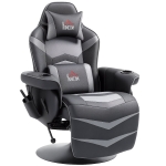 HOMCOM Fotoliu de gaming, funcție de masaj, spătar reglabil, suport pentru picioare, până la 120 kg, cadru din oțel, piele ecologică, Gri