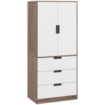 HOMCOM Armário 2 Portas Armário Moderno com 3 Gavetas e Barra para Pendurar para Quarto Marrom