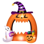 Outsunny Arco de Abóbora Insuflável de Halloween 150 cm com Fantasma Fofo Decoração Insuflável de Halloween com LEDs