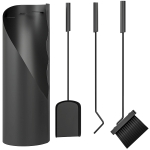 Outsunny Conjunto de herramientas de chimenea 4 piezas con escoba, pala, atizador y soporte, en metal 20 x 20 x 65 cm, negro