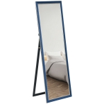 HOMCOM Oglindă de Corp Intreg 150x50 cm cu Cadru din Catifea și Suport pentru Salon Dormitor Albastru