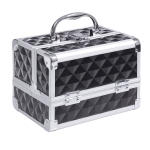 HOMCOM Geantă de machiaj depozitare la 3 nivele cu oglindă lacăt cu 2 chei dim. 20L x 15l x 15H cm negru