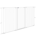 Pawhut Barreira para Cães em Aço com 3 Painéis Dobrável Duplo Bloqueio e Porta Integrada para Porta e Escada Branco