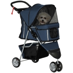 PawHut Cărucior pliabil pentru animale, chariot pliant câini pisici, portă pahar, 600D Oxford oțel, 75 x 45 x 97 cm bleu foncé