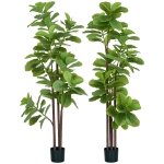 HOMCOM Set de 2 plante artificiale Figuier à feuilles de violon Ficus Lyrata înălțime 180cm cu ghiveci