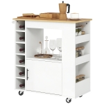 HOMCOM Cărucior de Bucătărie, Cărucior de Bucătărie cu Role, Căruț de Bucătărie cu Compartiment, Suporturi pentru Vin, Cabină și Blat de Lucru, Alb