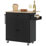 HOMCOM Insulă de Bucătărie cu Ala Rabatabilă 2 Uși Sertar Suport pentru Condimente Bară de Agățat Șervețel și Raft Reglabil 106x42x87 cm Negru și Stejar