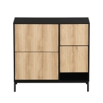 Armoire à chaussures avec tabouret de changement de chaussures, 3 abattants et étagères, 100x25x100 cm, Noir+Couleur naturelle