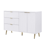 Credenza con ante e ripiani interni, cassetti, maniglie e gambe dorate, 120x38x80,5 cm, Bianco
