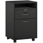 HOMCOM Mobiletto da Ufficio in Legno con Ripiano Aperto, Cassetto con Serratura e Armadietto, 40x35x60 cm, Nero