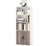 HOMCOM Bibliothèque meuble de rangement 5 niveaux avec compartiments ouverts et 1 placard, 60 x 30 x 149,5 cm, blanc