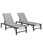 Outsunny Folding Sun Lounger Set of 2, 5-Position Adjustable Reclining Garden Loungers, Garden Chaise Lounge Sunbed Recliner Chairs with Steel Frame for Beach, Porch, Patio, Camping, Light Grey