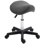 HOMCOM Tabouret roulant, assise en forme de selle, réglable en hauteur, pivotant à 360°, similicuir, gris, 48 x 47 x 45-57 cm