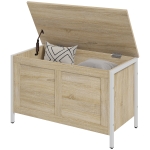 HOMCOM Coffre de Rangement pour Chambre 95 L avec Couvercle Banc de Rangement avec Charnière de Sécurité 80x40x50 cm Chêne