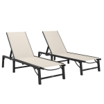 Outsunny Folding Sun Lounger Set of 2, 5-Position Adjustable Reclining Garden Loungers, Garden Chaise Lounge Sunbed Recliner Chairs with Steel Frame for Beach, Porch, Patio, Camping, Khaki