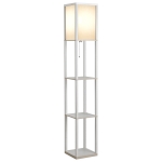HOMCOM Lampada da Terra 40W con 3 Mensole e Interruttore a Tirante, in Legno e PS, 26x26x160 cm, Bianco