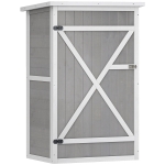 Outsunny Wooden Garden Storage Shed, Garden Shed Tool Cabinet Organiser with Shelves, 75 x 56 x115cm, Grey