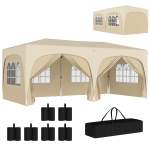 Outsunny Tenda Dobrável 3x6 m com Painéis Laterais UPF50+ Tenda de Jardim com Altura Ajustável e Bolsa de Transporte Areia