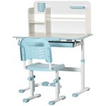 HOMCOM Ensemble Bureau et Chaise pour Enfants à partir de 3 Ans Réglable, Table Inclinable à 60° avec Tiroir et Étagères, Bleu