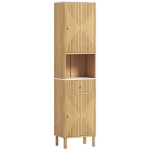 HOMCOM Columna de Baño con Cajón, 2 Armarios y Estantes Ajustables, Estante Efecto Mármol, 41.5x30x168 cm, Roble