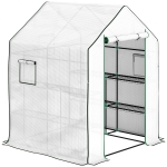 Outsunny Estufa de Jardim Pequena de 3 Níveis com 6 Prateleiras Porta Enrolável e Capa de PE 140x143x190 cm Branco