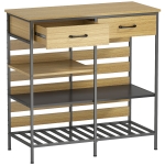 HOMCOM Buffet de Cocina, Mueble de Almacenaje con 2 Cajones y 3 Estantes Abiertos, 90 x 40 x 91 cm, Madera Natural y Negro