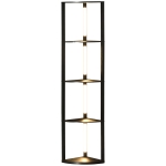 HOMCOM Lampadaire sur pied salon, lampadaire avec étagères d'angle à 4 niveaux, lampe LED dimmable, 41x29,5x163,5cm, noir