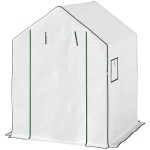 Outsunny Serre de Jardin avec 6 Étagères Porte Enroulable Couverture en PE et Structure en Acier 140x143x190 cm Blanc