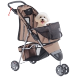 PawHut Carrito para Perros Pequeños con Cesta de Almacenaje Ventanas de Malla y 2 Ruedas Universales 75x45x97 cm Café