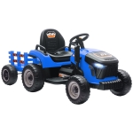 AIYAPLAY Trator Elétrico para Crianças com Reboque Desmontável Bateria 12V Velocidade 3-5 km/h Controle Remoto 2,4G 139x58x55 cm Azul