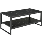 HOMCOM Coffee Table with Storage, 2-Tier Centre Table with Faux Marble Table Top, Bottom Shelf and Metal Frame, Modern Style Living Room Table, Black
