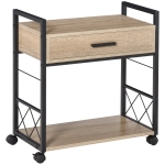 HOMCOM Side Table Serving Trolley with Wheels Kitchen Cart Coffee Table with Drawer Shelf Mobile Particle Board Natural 60 x 30 x 65 cm