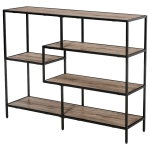 HOMCOM Standregal, Bücherregal Lagerregal Industrieller Stil, Aktenregal, Küchenregal, P2 Spanplatte, Metall, Schwarz+helle Eiche, 120 x 32 x 95 cm