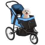 PawHut hondenkinderwagen, opvouwbaar, zonnescherm, gaasvenster, opbergmand, blauw, 111 x 58 x 107 cm