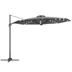 Outsunny 3(m) Cantilever Roma Parasol Patio Sun Umbrella with Crank & Tilt LED Solar Light Cross Base 360° Rotating Outdoor, Dark Grey