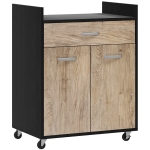 HOMCOM Carrello da Cucina con Cassetto, Armadietto e 4 Ruote in Legno, 60x40x77cm, Nero